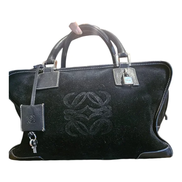 Loewe ♡Anagram Amazona Bag, Black Suede & Leather, Italy, Quiet Luxury - Picture 10 of 16